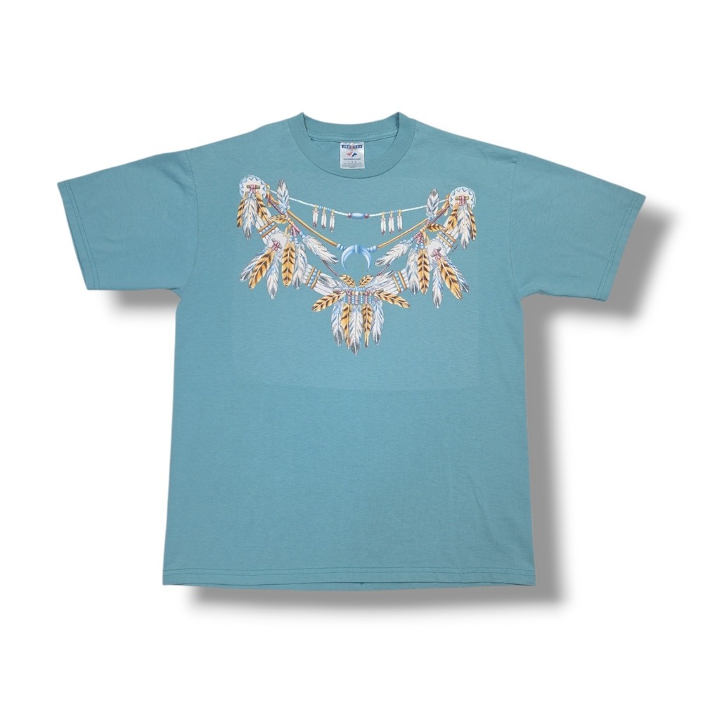 Vintage Native‎ American Graphic Print Sea Foam Green JERZEES T-Shirt Men's L